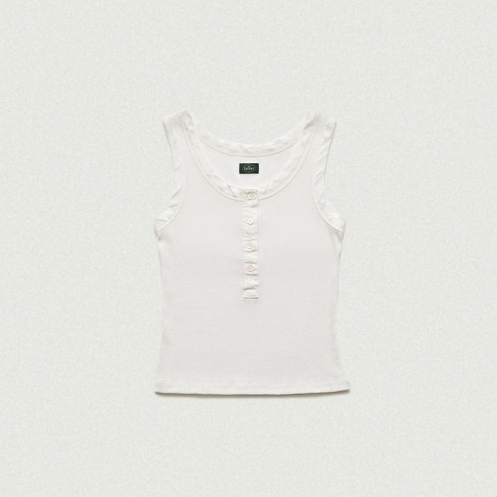 Ribbed Henley Tank Top (White)