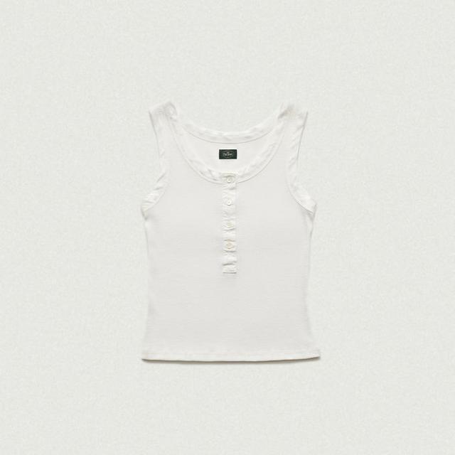 Ribbed Henley Tank Top (White)