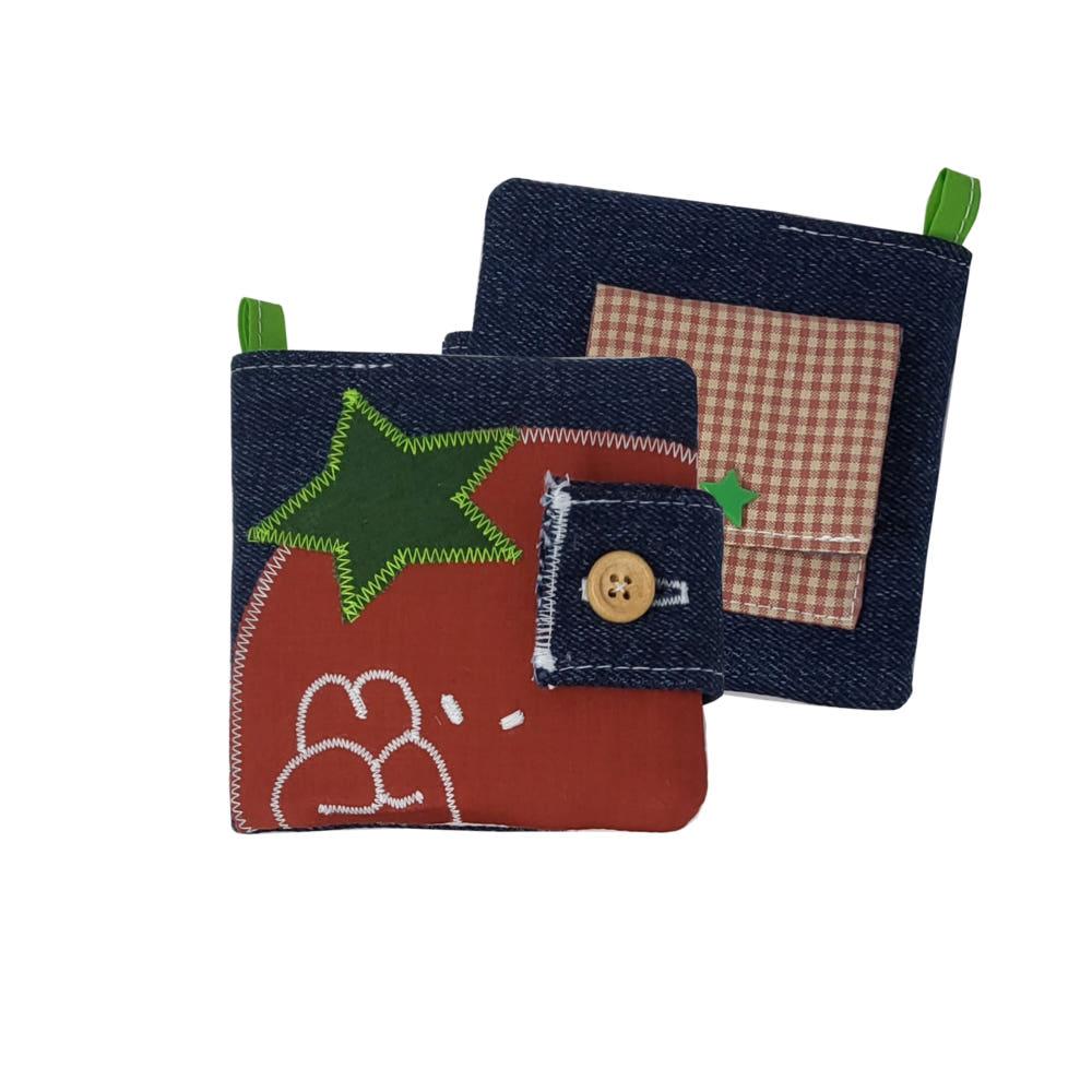 (빨강)지폐수납 브이토마토 카드지갑 업사이클링 패치워크 빈티지 크리스마스