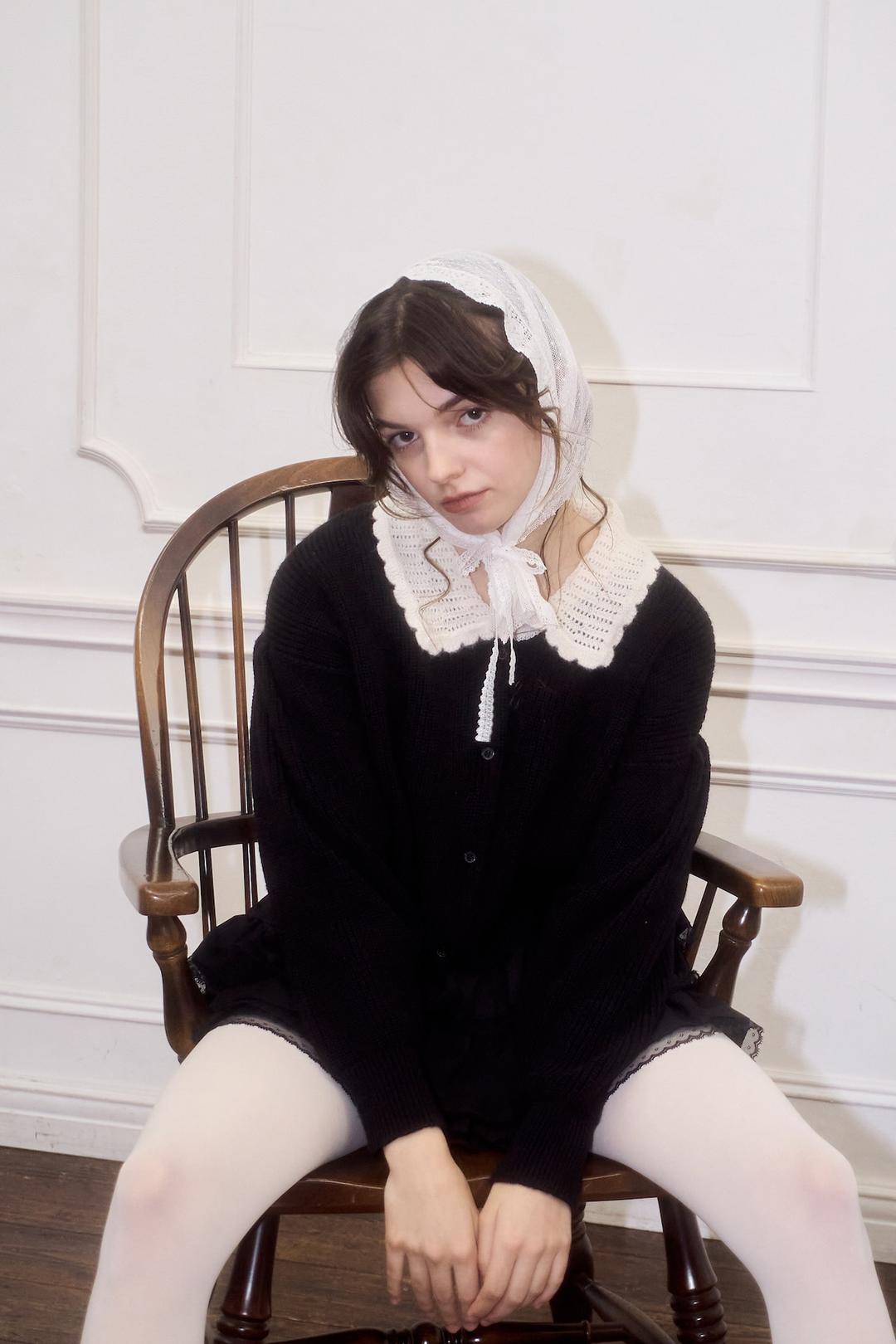 【残りわずか】COQUETTE COLLAR CARDIGAN -BLACK- | mieya mieya