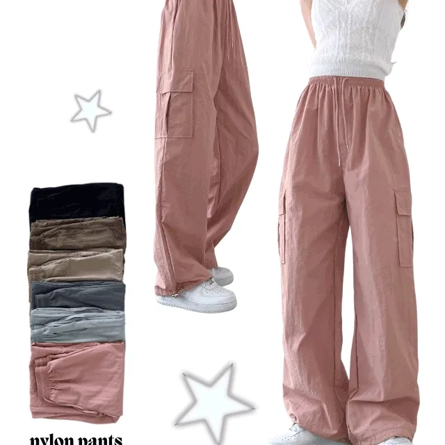 [카고! / 나일론] 얇고 편해요. 나일론 루즈핏 스포티 카고 트레이닝 팬츠