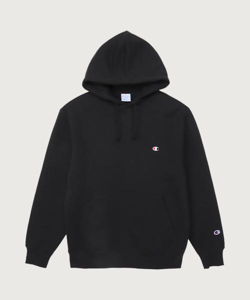 C로고 레귤러핏 후드 티셔츠 Black