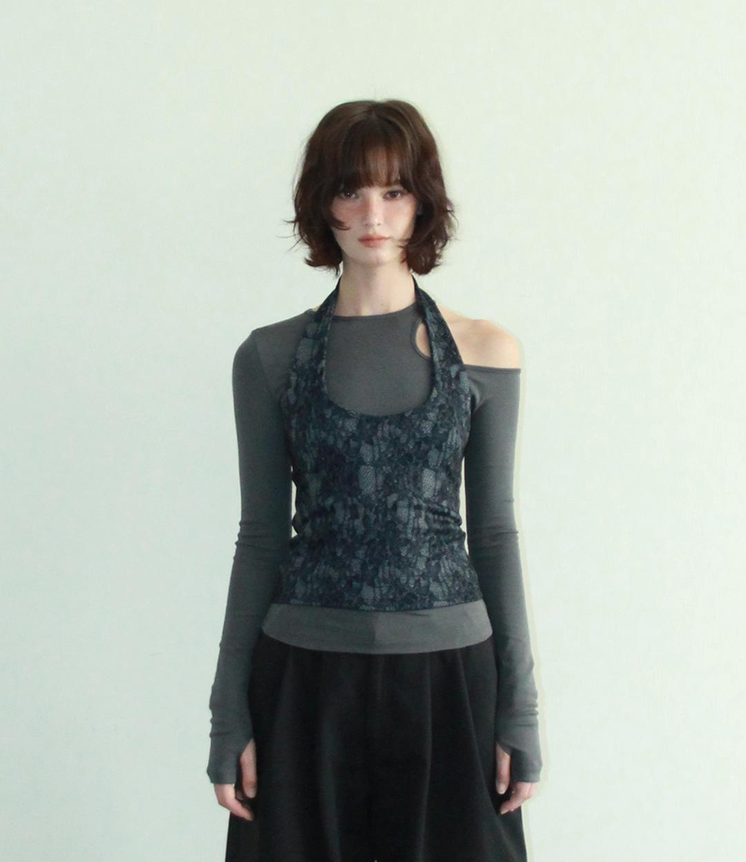 FLOWER LACE HALTER SLEEVELESS (BLUE)