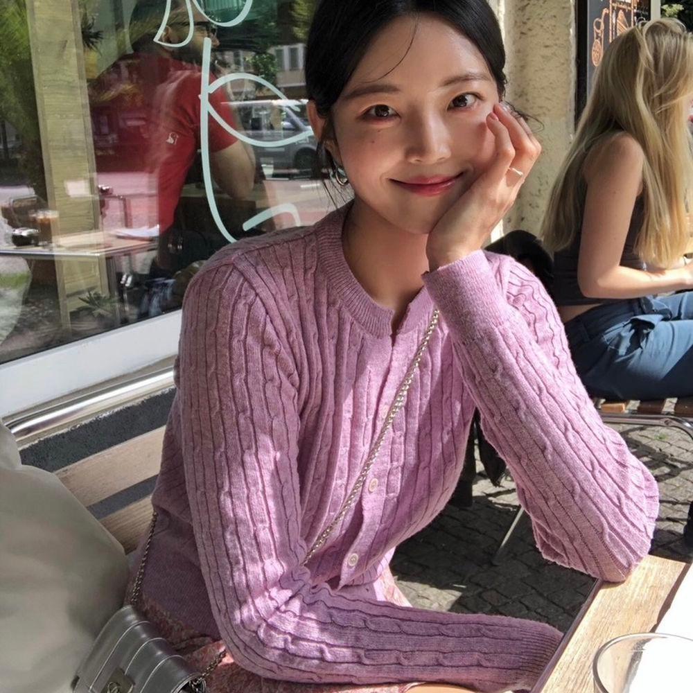 캐시 베이직 꽈배기 니트 가디건