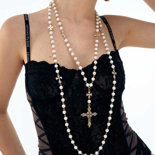 1JINNSTUDIO Double layered pearl iris leaf punching necklace