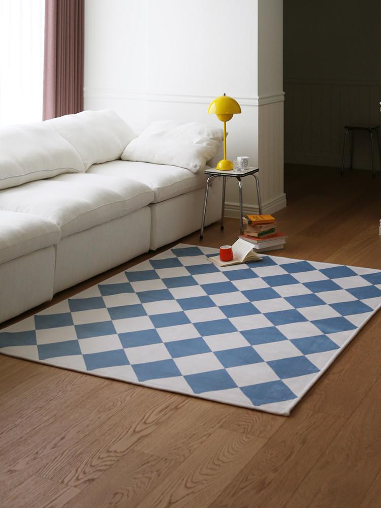 먼지없는 체크러그 타일 디자인 인테리어 사계절 미니 단모 카페트 거실 러그 100x150