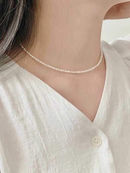 ✨주문폭주✨ 2mm 쌀알 밥풀 담수진주 실버 목걸이