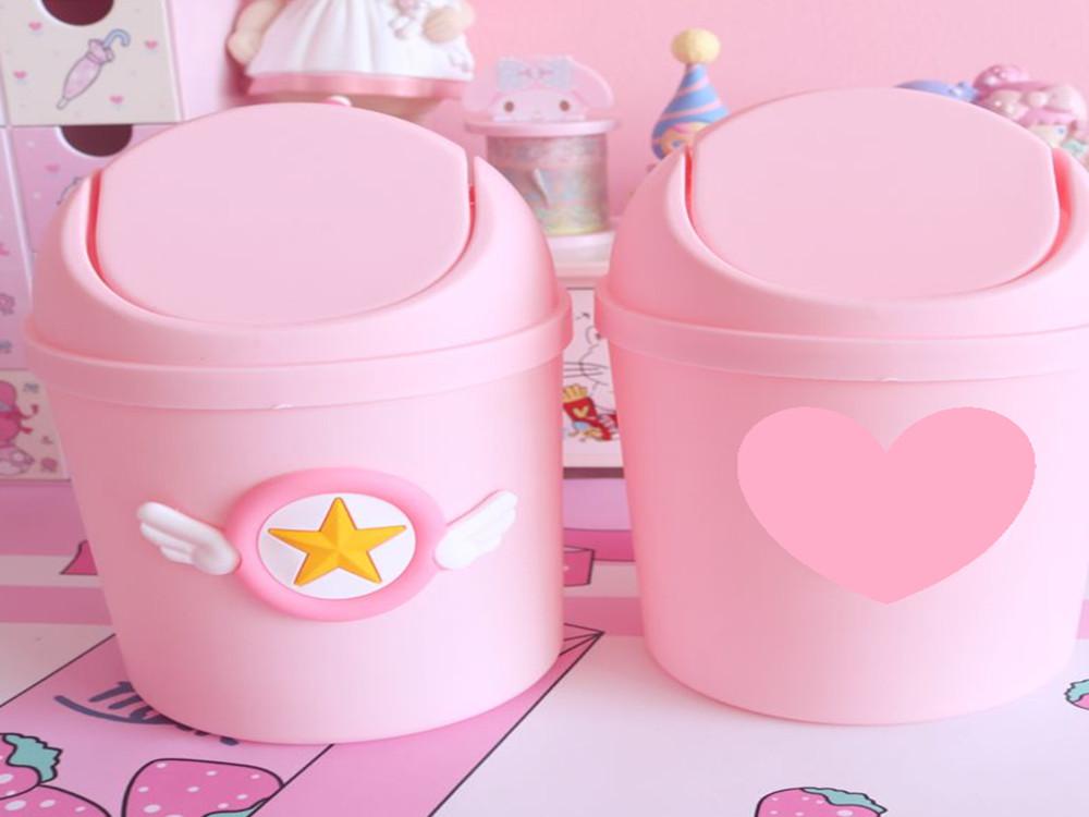 캔디핑크 카드켑터체리 미니휴지통 데스크탑 심플디자인 책상정리 장식소품 내방꾸미기 소녀감성