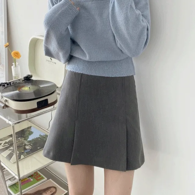 카밀 베이직 핀턱 플리츠 트임 스판 미니 스커트