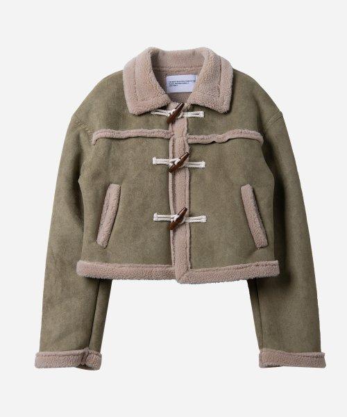 울 더플 카라 스웨이드 숏 무스탕 점퍼 [그린]