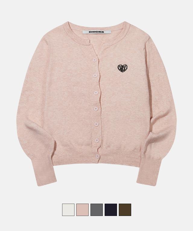 MVK 하트 스티치 미니 브이넥 니트 핑크