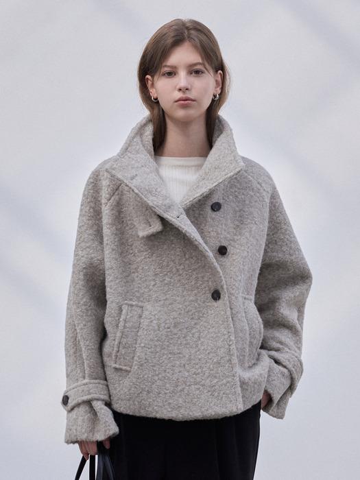 Boucle High-Neck Jacket_Melange Olive