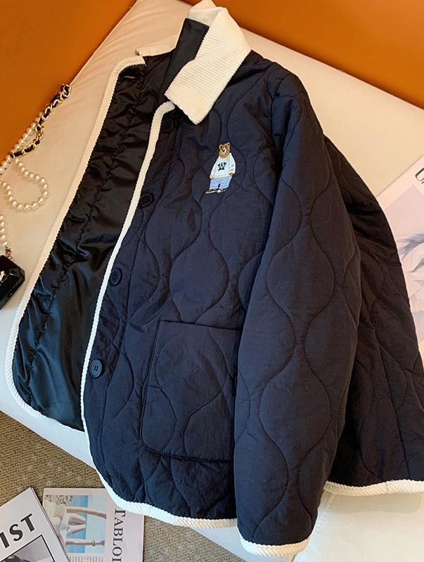 [기모🔥]곰 자수 퀼팅 배색 카라 자켓(3컬러)