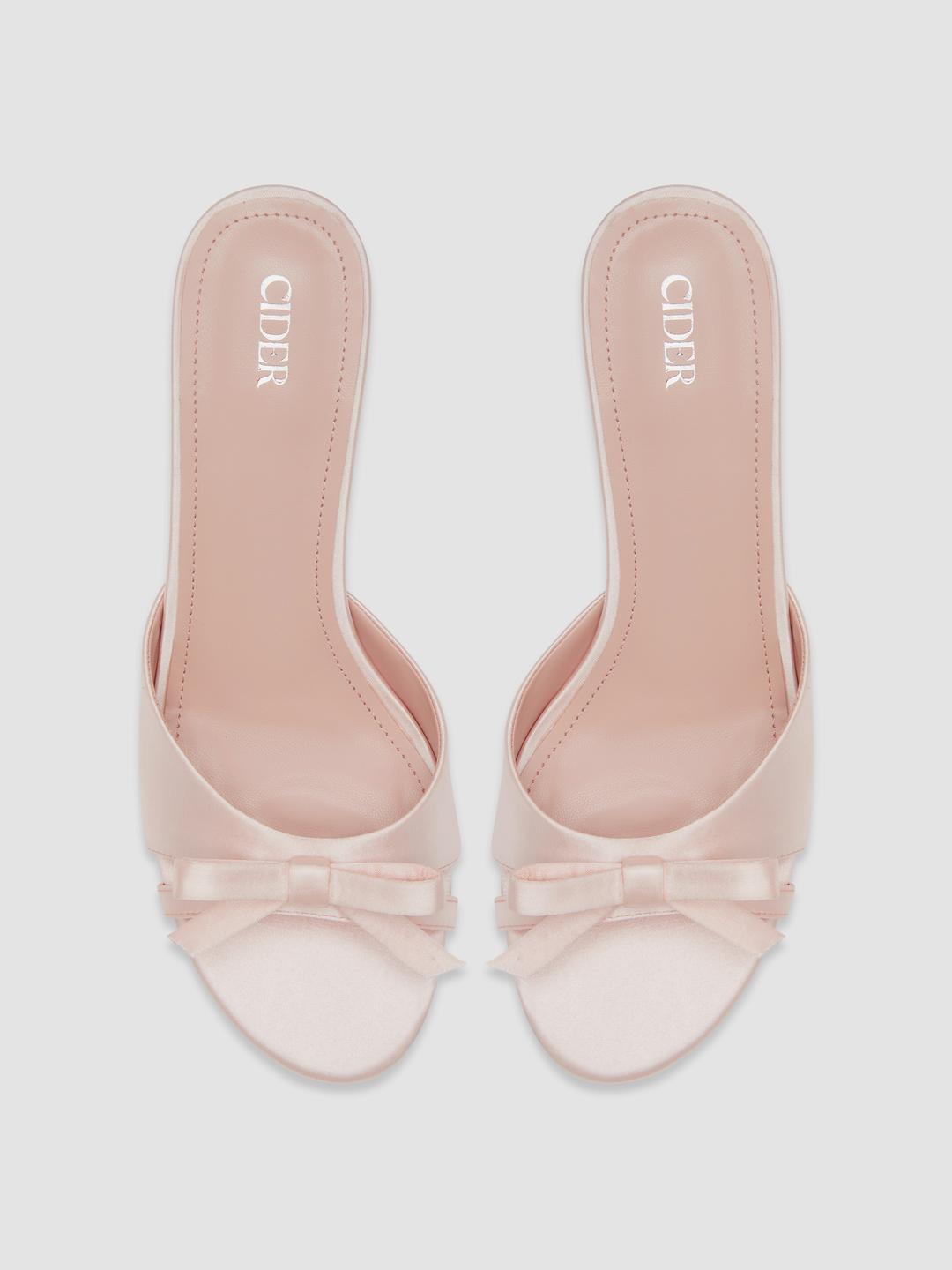 TWO-TONE BOWKNOT SATIN MID HEEL SANDALS