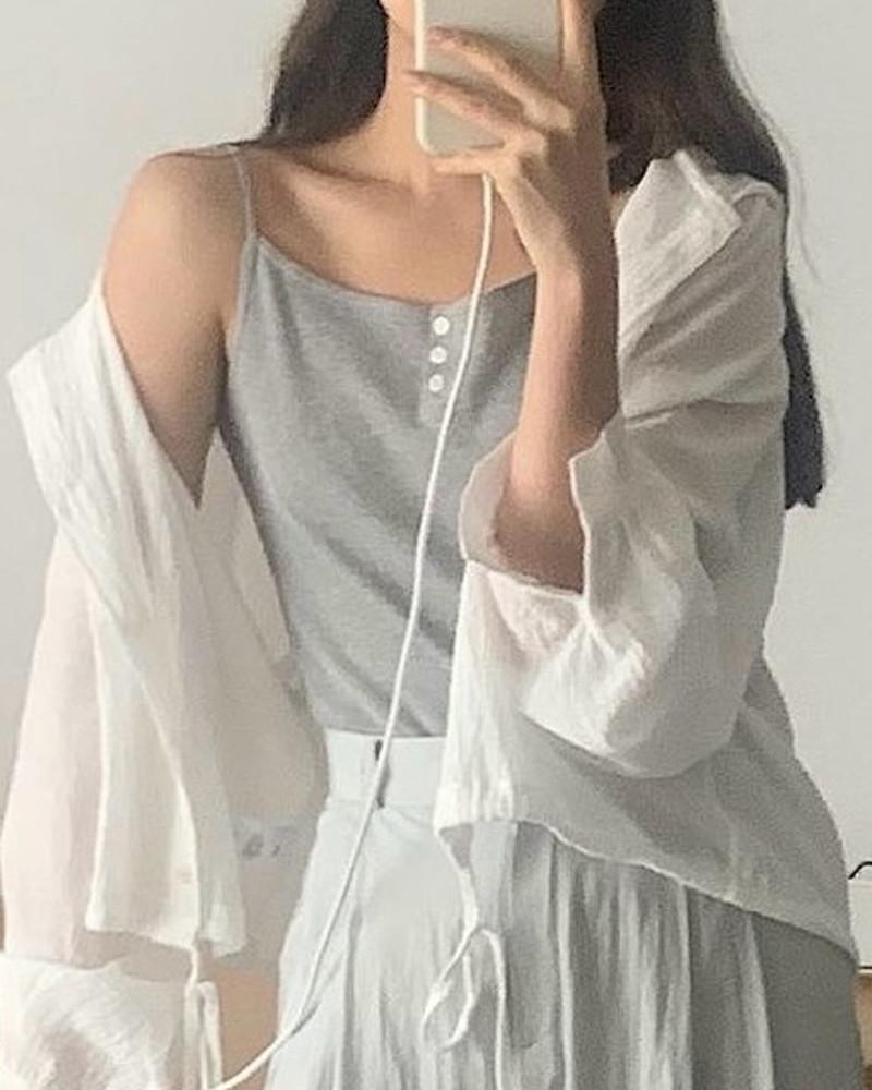 리터 골지 버튼 슬리브리스(3col)/아 당일