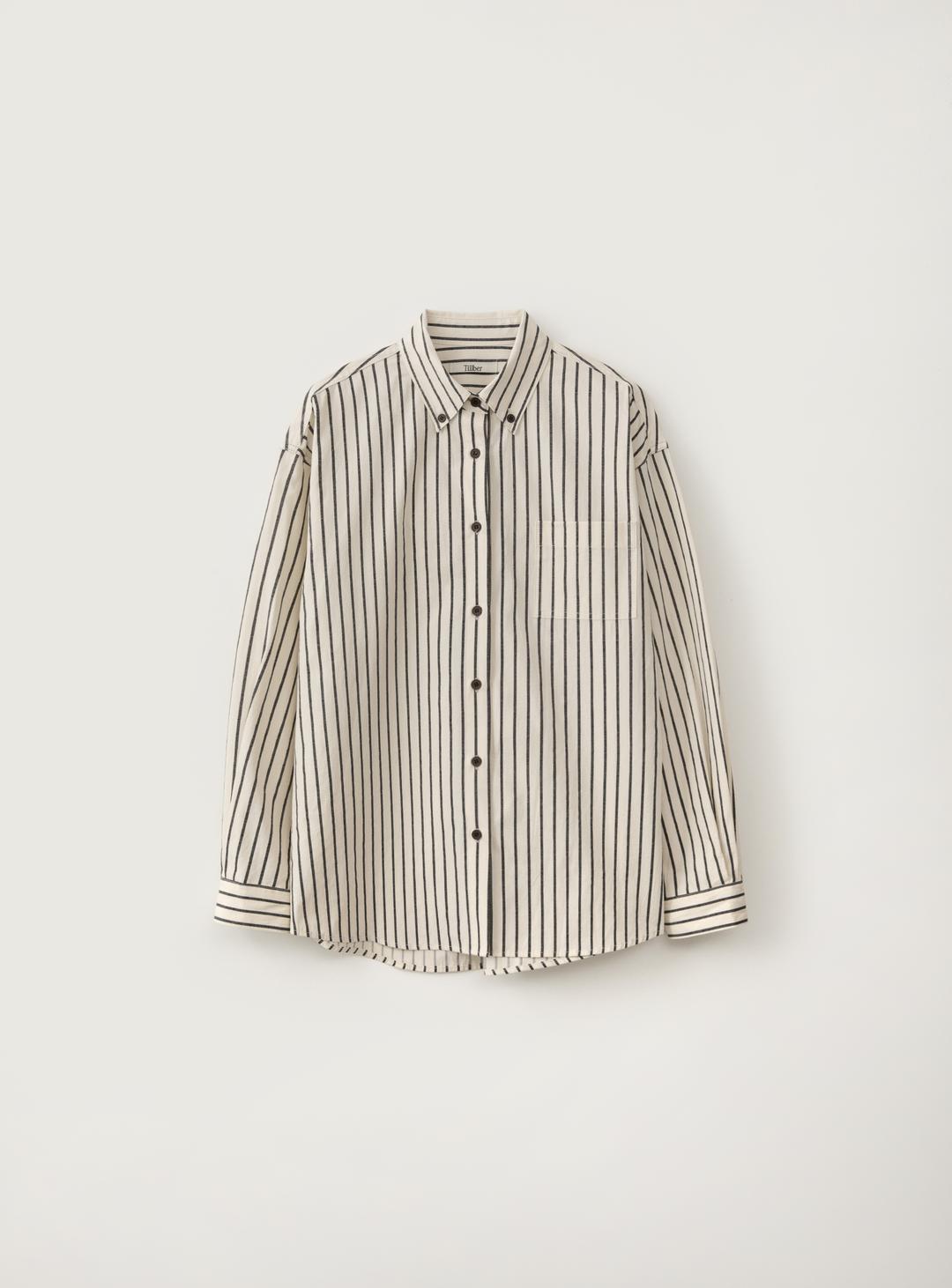 스트라이프 버튼 업 셔츠_Black