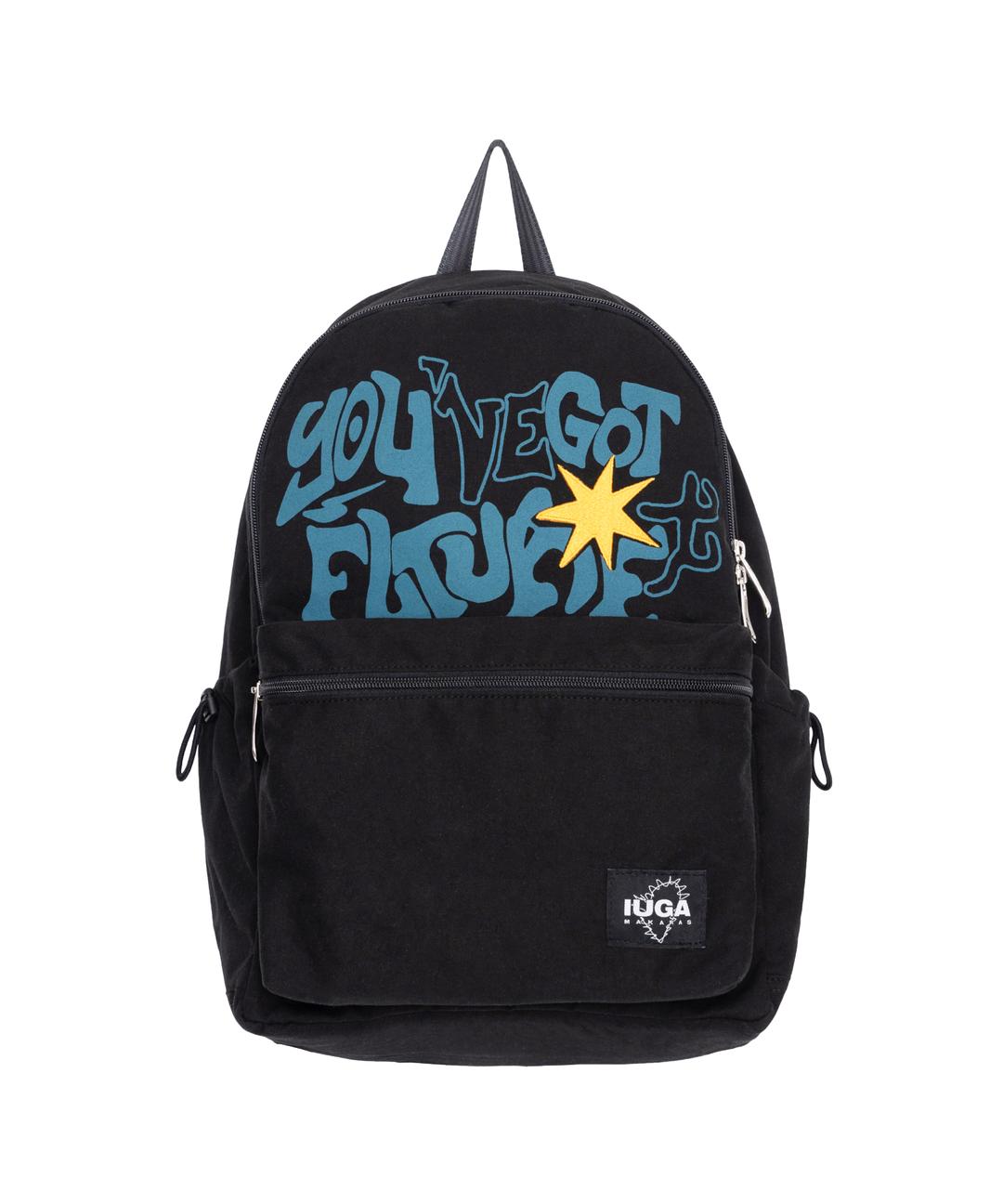Printed Twill Pocket Backpack (Black)