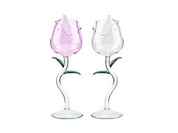 Rose Flower Wine Glasses, Creative Red Wine Glass Set of 2 Rose Flower Goblet Wine Cocktail Juice Glass for Party Dinner Wedding Festival Kitchen Bar Celebration (100ml，2Pcs)