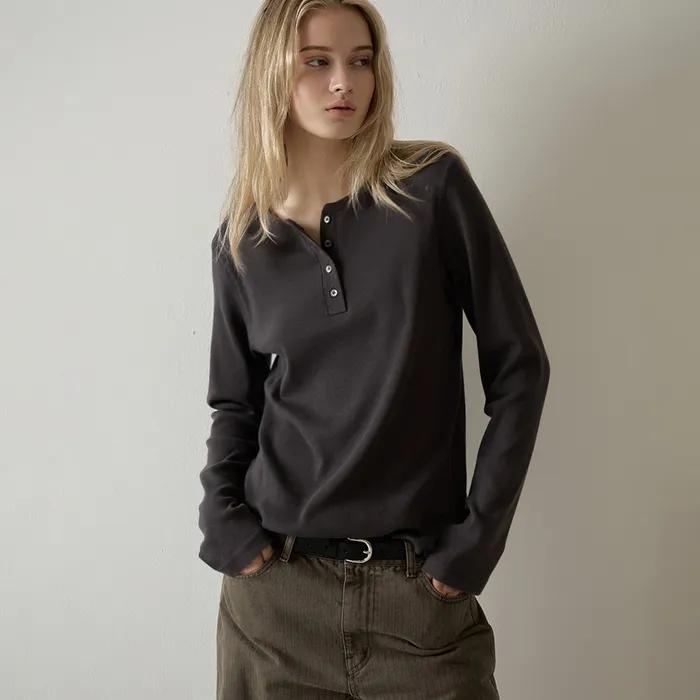 헨리넥 워시드 코튼 립 티셔츠_3color