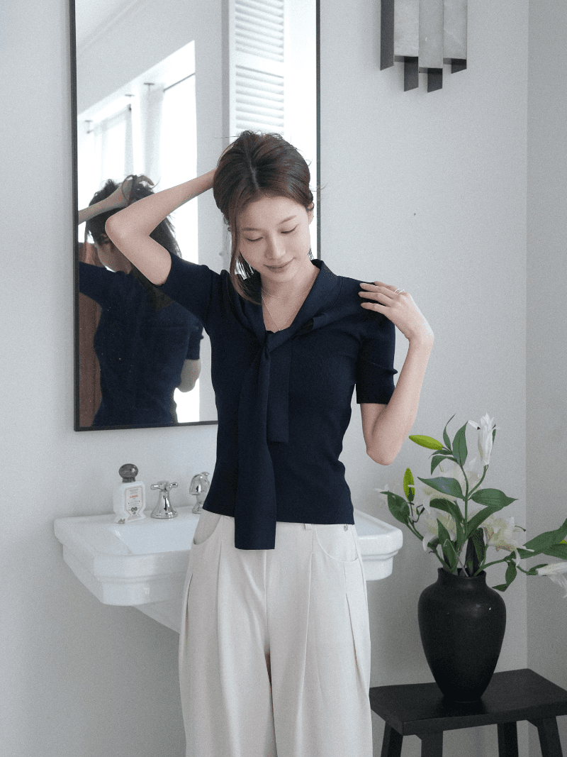 [NouArté] 헨리 타이업 니트 (딥 네이비)