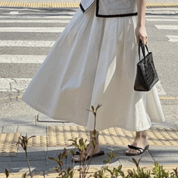 니스 뒷밴딩 플레어 코튼 롱 스커트 치마