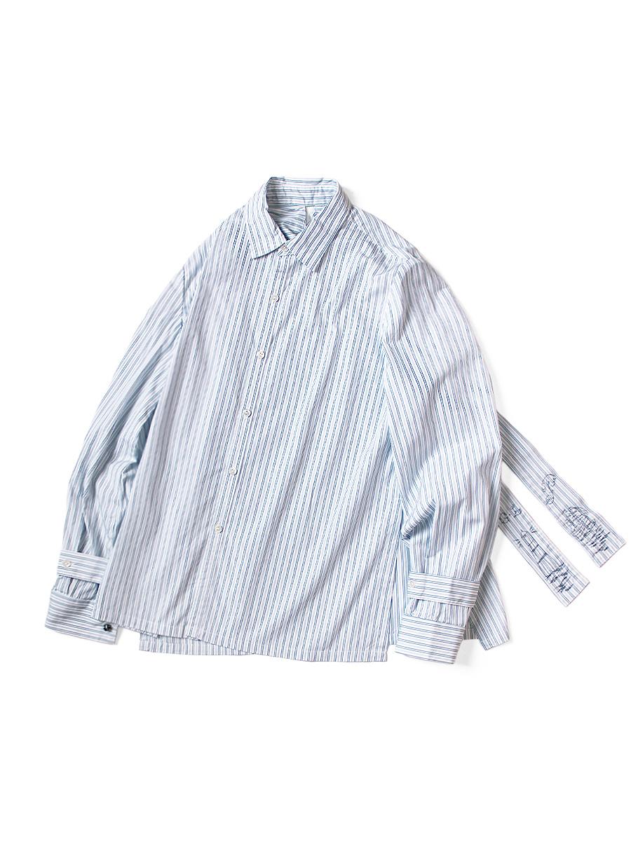 綿ストライプ スパローシャツ(灯台刺繍)