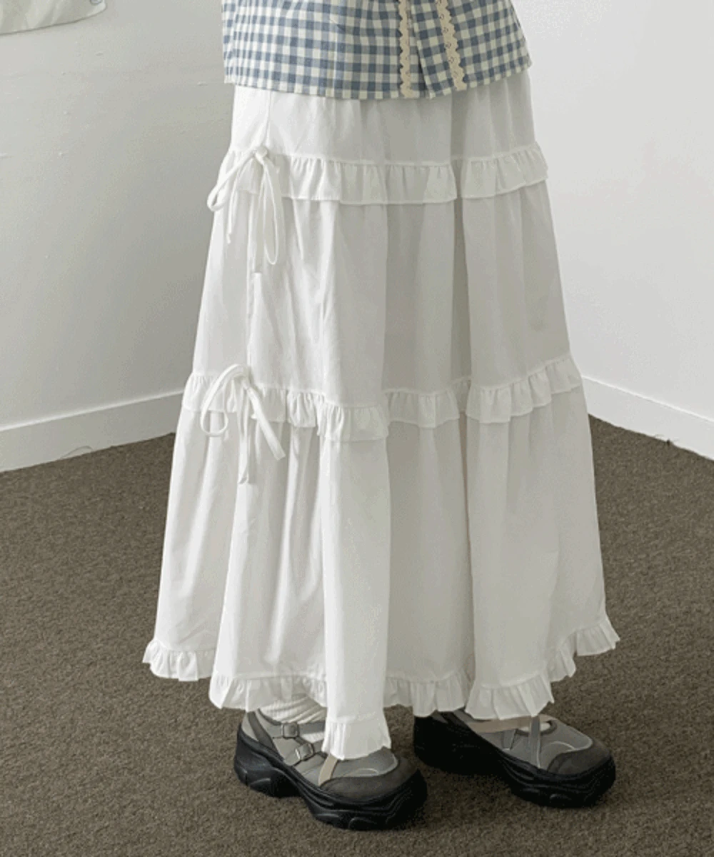 테어 프릴 리본 롱스커트
