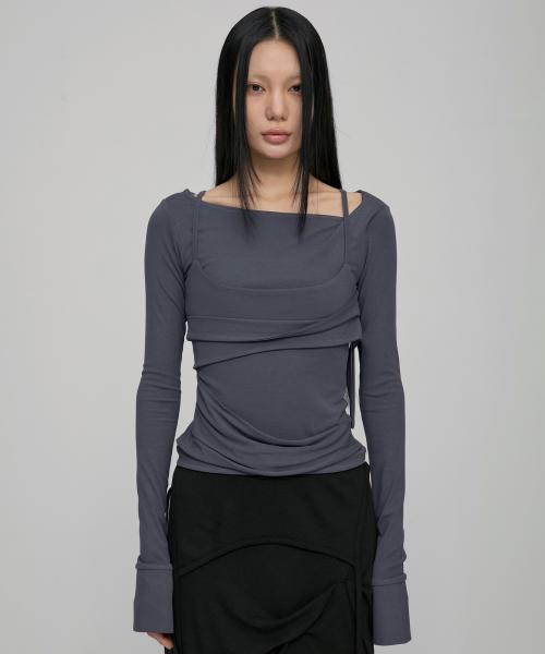 Layered Bustier Long Sleeve (FL-105_Charcoal)