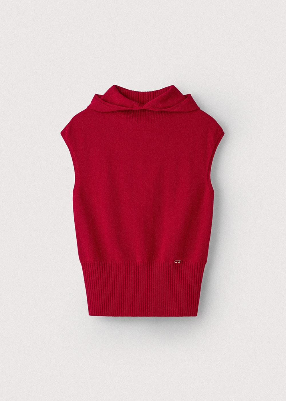 Ultra fine merino wholegarment hooded vest_Red