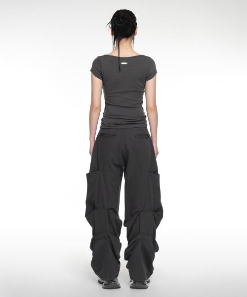 PINTUCK WIDE PANTS (UNISEX) CHARCOAL
