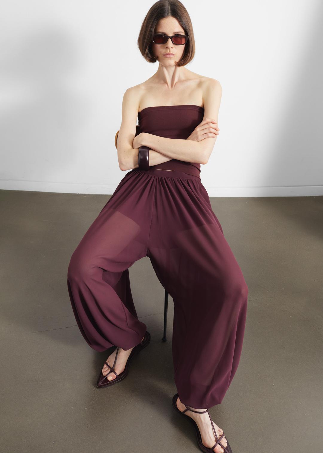Solrae Fluid Balloon Pants - Burgundy - XS/S