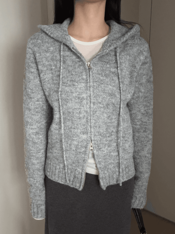 허그 울 니트 후드집업 3color