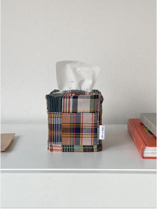 Patchwork tissue case (s) / Navy 티슈케이스