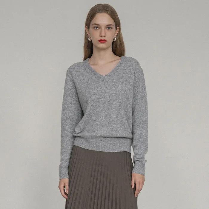 SIKN2124 브이넥 싱글 니트_Gray