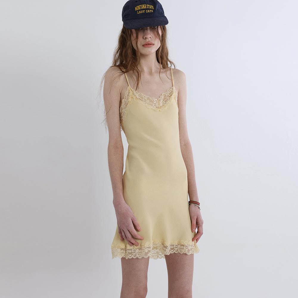 Vintage Lace Slip Mini dress (Yellow)