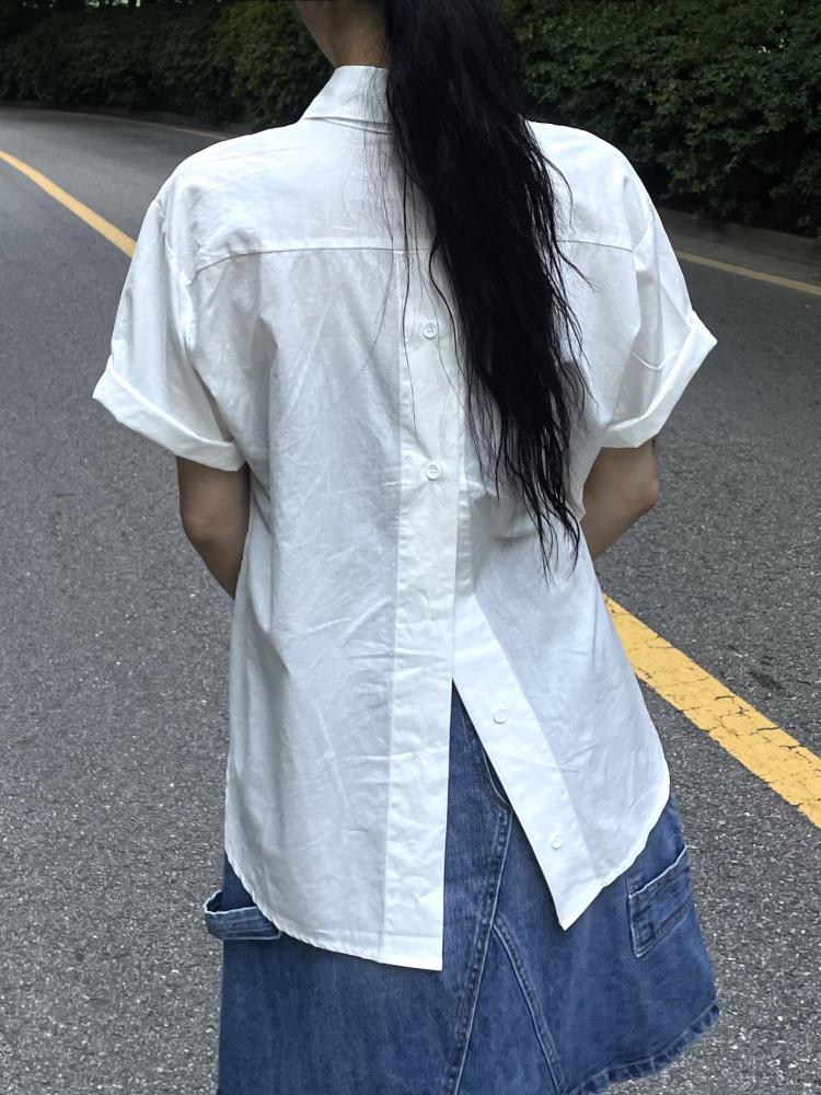 백 버튼 무지 오버핏 반팔 셔츠
