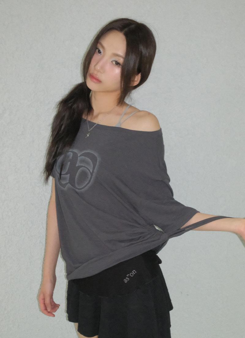 KIKI BOXY SHIRRING TEE / CHARCOAL