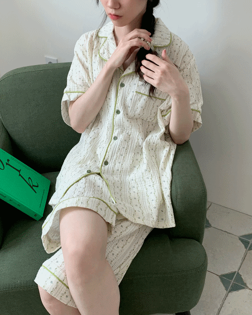 [unisex] 리프 요루면 반팔 파자마 set - 2 size