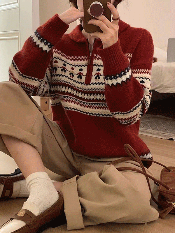 [겨울신상⛄] 노르딕 반집업 니트