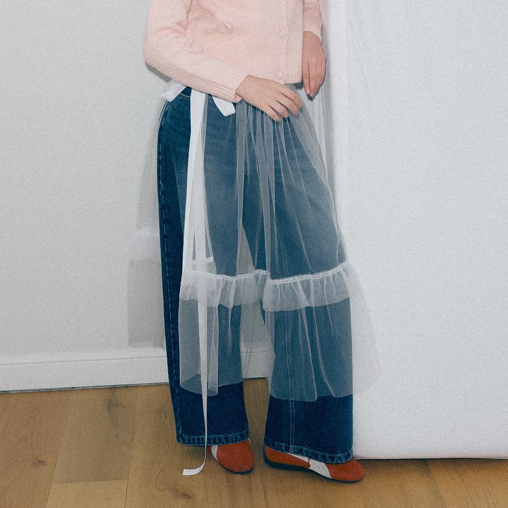 SHEER LAYERED RUFFLE SKIRT WHITE