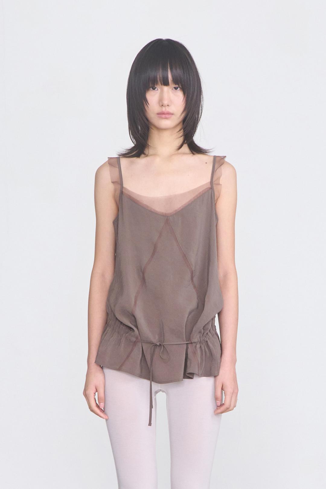Sheer Frill Sleeveless _ Brown