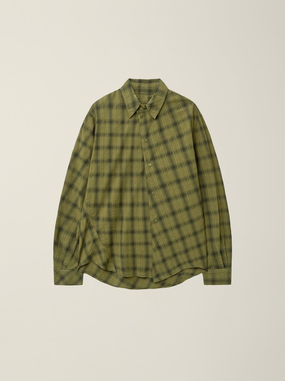 MENS GARMENT DYED CURVED CHECK SHIRT  KHAKI