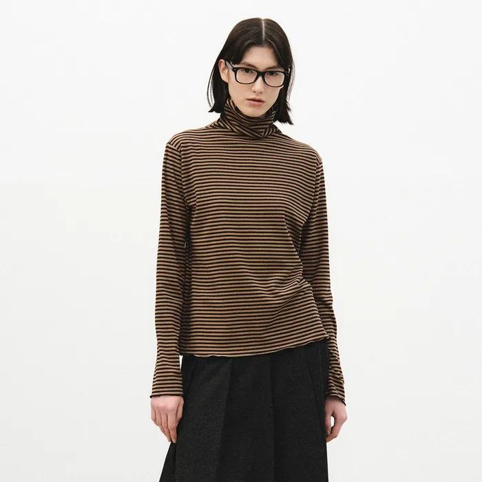 rachel polo neck tee - brown black