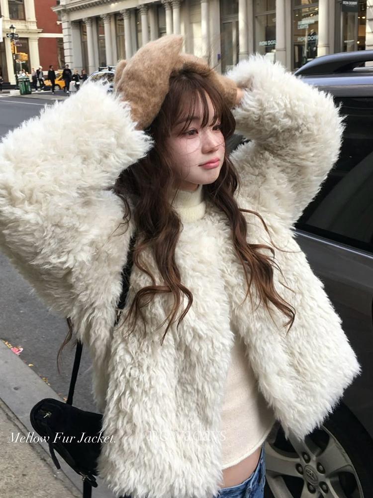 나우어데이즈 vegetable 베지터블 멜로우 퍼 자켓 노카라 싱글 숏 jk