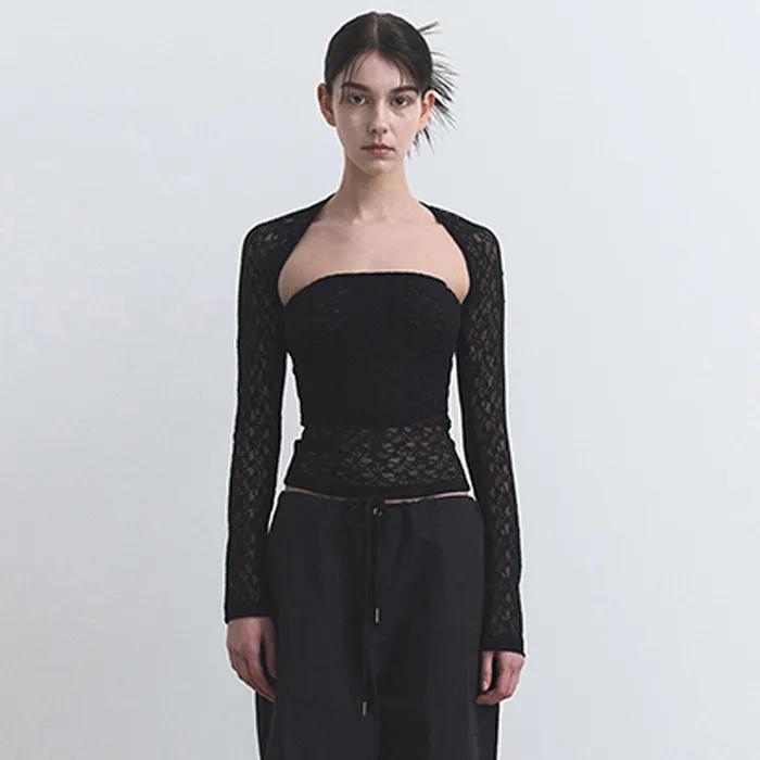 [셀럽 착용] LACE BOLERO CARDIGAN SET, BLACK
