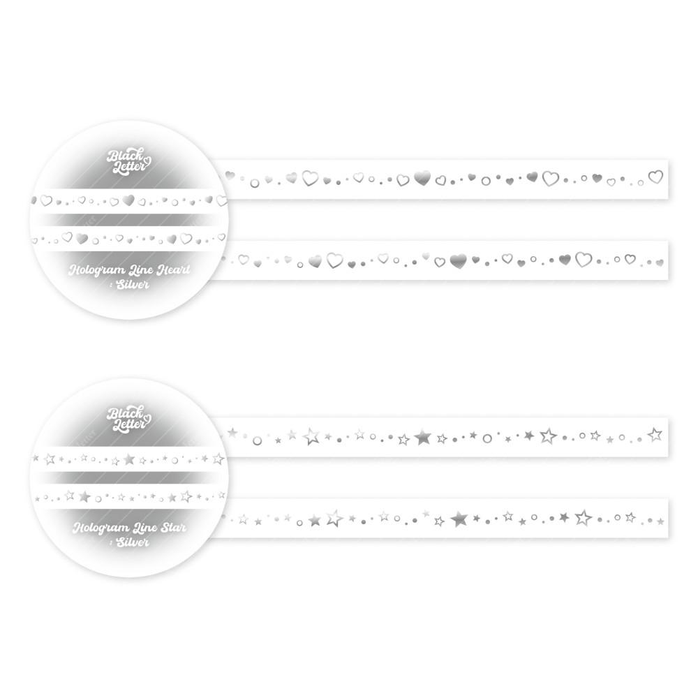 Deco_투명 마스킹테이프 / 10mm 박 라인 하트, 라인 스타 별 (2종)