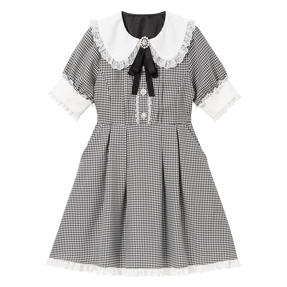 ご令嬢レースワンピース - ショート　ギンガム / M
