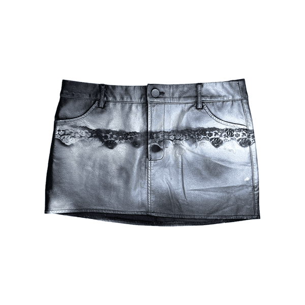 SILVER COATED LEATHER SKIRT