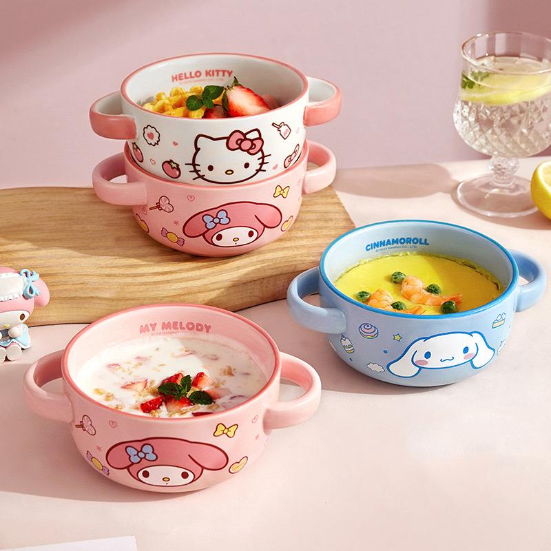 헬로키티 시나모롤 계란찜 시리얼 세라믹 양수 볼그릇 4.8인치