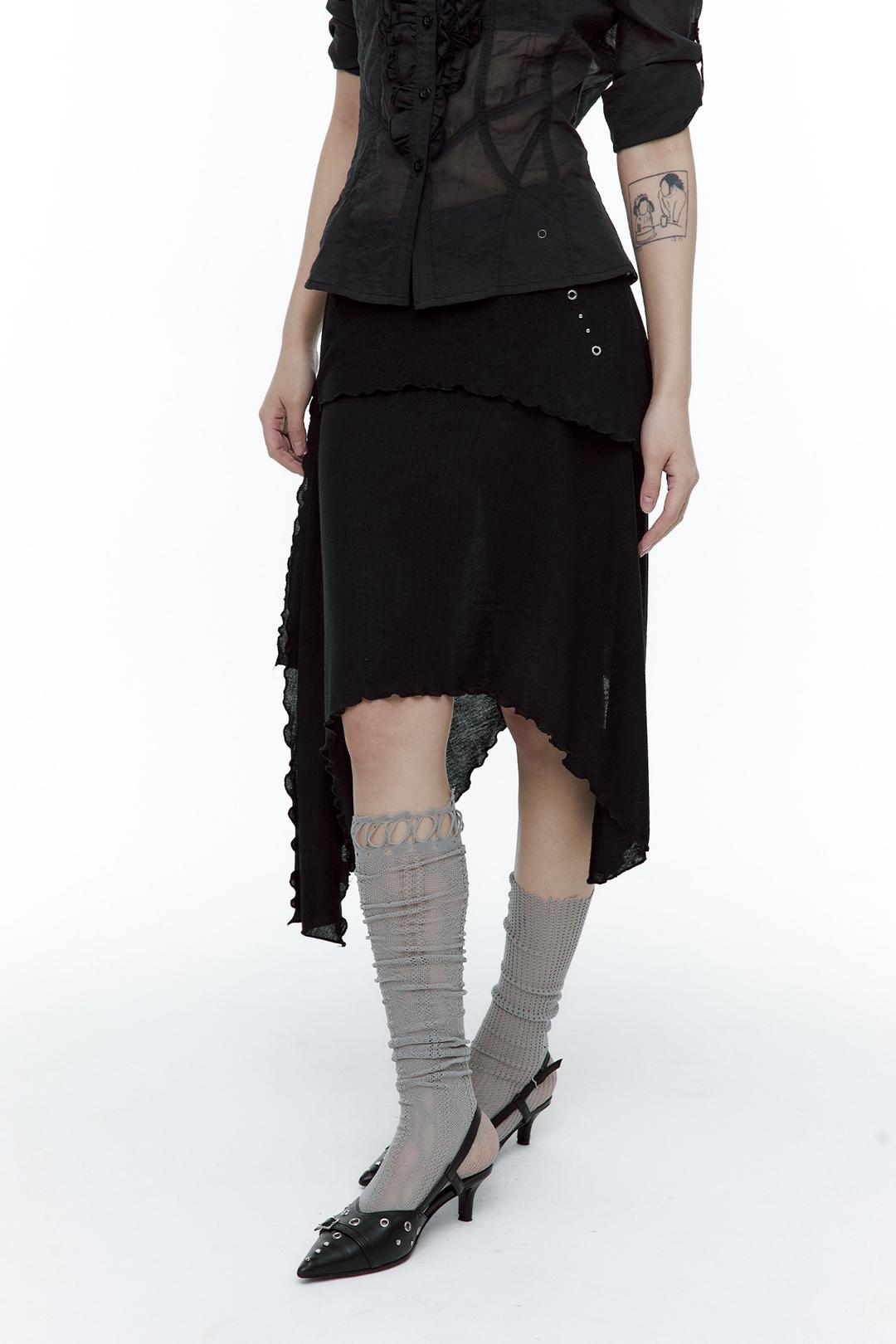 Unbalanced Tie Knit Skirt Black [pre-order 예약발송 02/13]